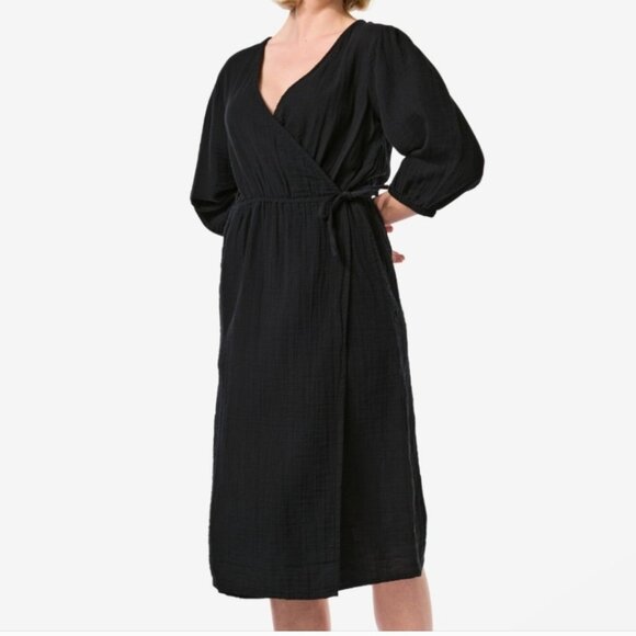 Hema black textured fabric wrap dress size L - Picture 1 of 8